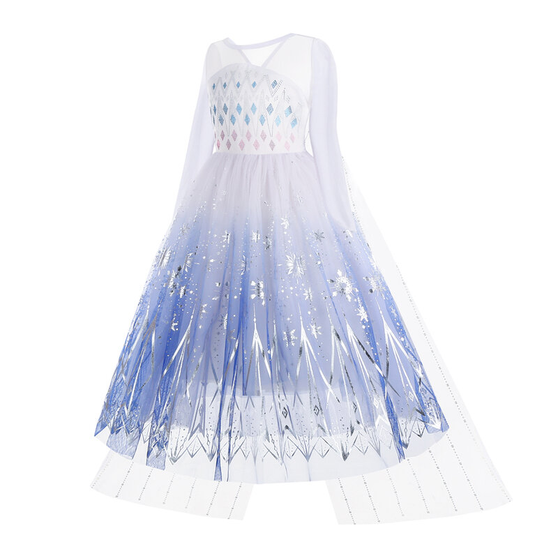 Белое платье принцессы Эльзы для девочек, белое Сетчатое бальное платье с блестками, Карнавальная одежда, детское бальное платье Снежной Королевы для косплея