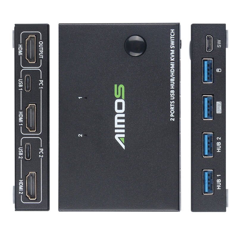 AIMOS 2 ใน 1 ออก 4K USB HDMI KVM Switch Box สำหรับ 2 PC ที่ใช้ร่วมกันแป้นพิมพ์เมาส์เครื่องพิมพ์ปลั๊ก Paly Video Display USB Switch Dispenser