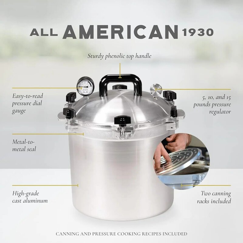 All American 1930: 21.5qt Pressure Cooker/Canner (The 921) - Exclusive Metal-to-Metal Sealing System - Easy to Open & Close