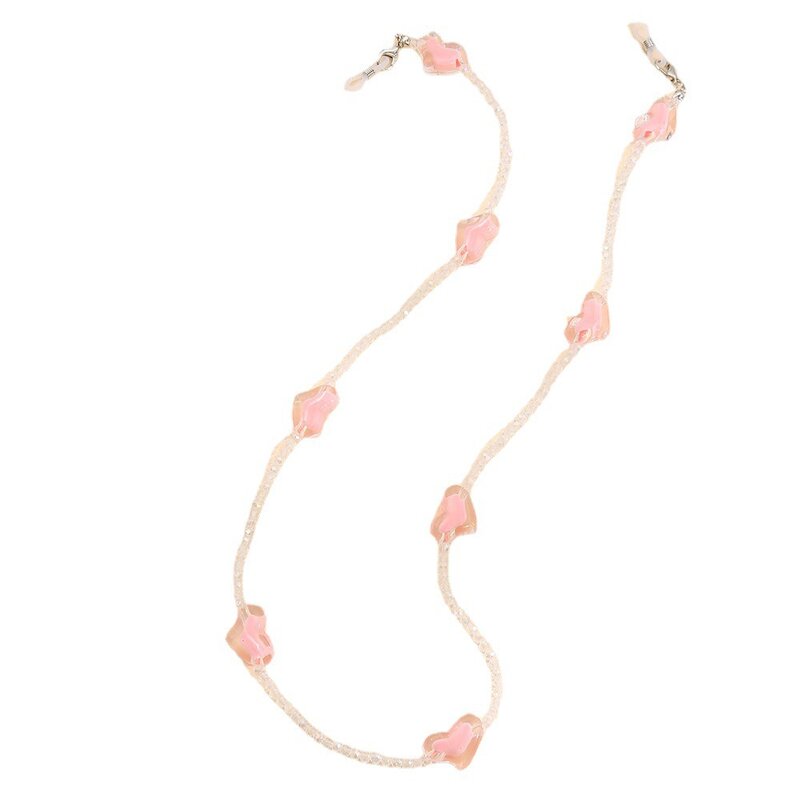 Mode Liefde Hart Roze Kristal Zonnebril Keten Transparant Bead Chain Voor Bril Vrouwen Ketting Lanyard Sieraden