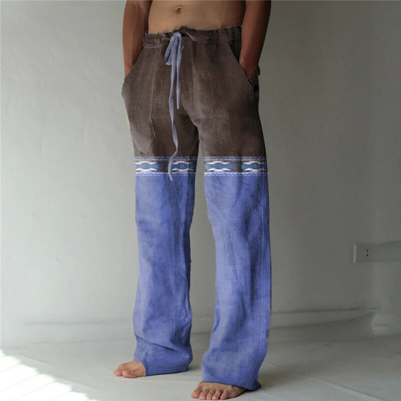 Fashionable Summer Men's Casual Wide Leg Pants 3D Printed Wide Leg Pants Hawaii Simple Loose Beach Pants