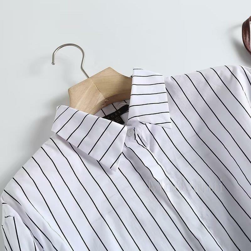 Modelutti-Camisa de manga larga a rayas para mujer, blusas holgadas, Tops casuales sencillos y salvajes para primavera y verano, 2023