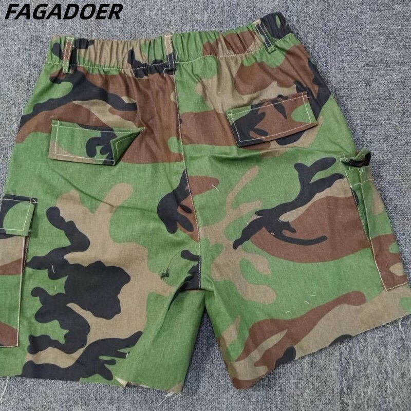 FAGADOER Fashion Camouflage Printing Shorts Women High Waisted Loose Sporty Shorts Casual Female Pocket Bottoms Clothing 2023