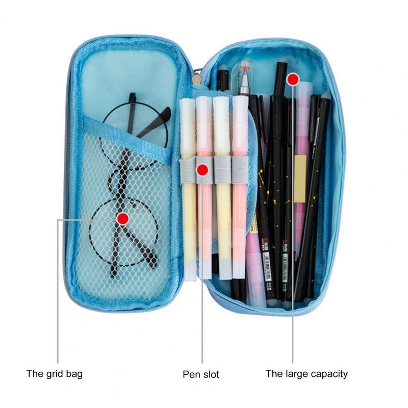 Boîte de papeterie de grande capacité, sac à crayons triangulaire en tissu Oxford de couleur unie, prix d'étudiant