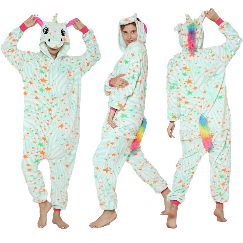 Outdoor-Thermo-Pyjamas verdicken Flanell übergroße Nachthemden Homewear Langarm Stern Muster Kapuze Schwanz Nachtwäsche Overall