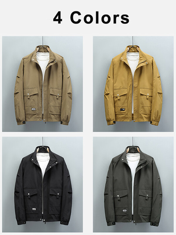 2023 New Stand Collar Men's Jacket Multi-Pockets Outdoor Waterproof Zipper Windbreaker Men Casual Jacket Coats Plus Size 8XL