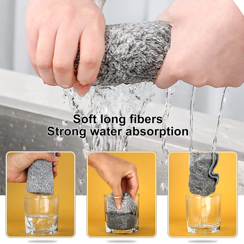 Kitchen Towel Bamboo Charcoal Fibers Cleaning Cloths Dishcloth Household Cleaning Cloths Microfiber Towel Rags For Kitchen