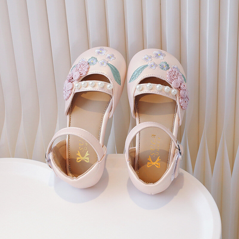 Girls' Shoes Hanfu Children's Horse Skirt Spring and Autumn Guo-style Leather Shoes Antique Style Cloth Embroidered Shoes