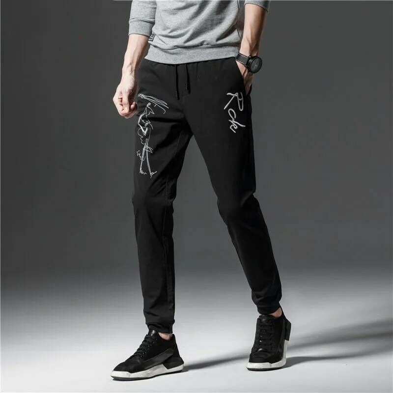 Mens Stacked Pants Spring Summer Thin Drawstring Leggings Sweatpants Youth Trend Fashion Casual Vintage Trousers