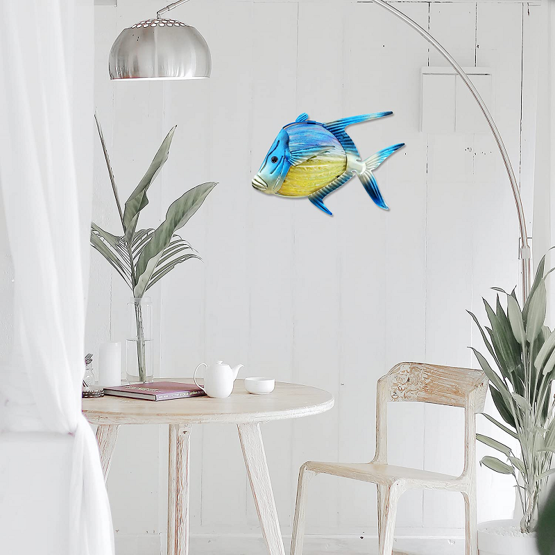 Металлическая рыба-тыксами со стеклянной стеной, художественное украшение для дома, садовая скульптура, подвесная наружная морская и океанская скульптура