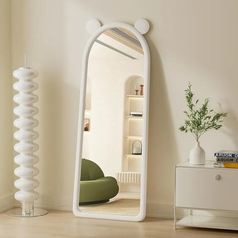 Espejo de longitud completa, soporte de suelo arqueado, pared de longitud completa, colgante independiente o marco de franela de espejo grande inclinado, espejos de cuerpo