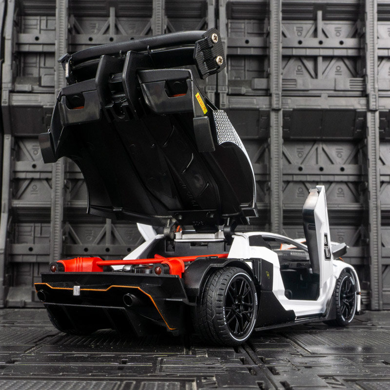 Lamborghini-coche deportivo Essenza SCV12, escala 1:24, fundido a presión, modelo de aleación de Metal, luz de sonido, colección de regalos para niños