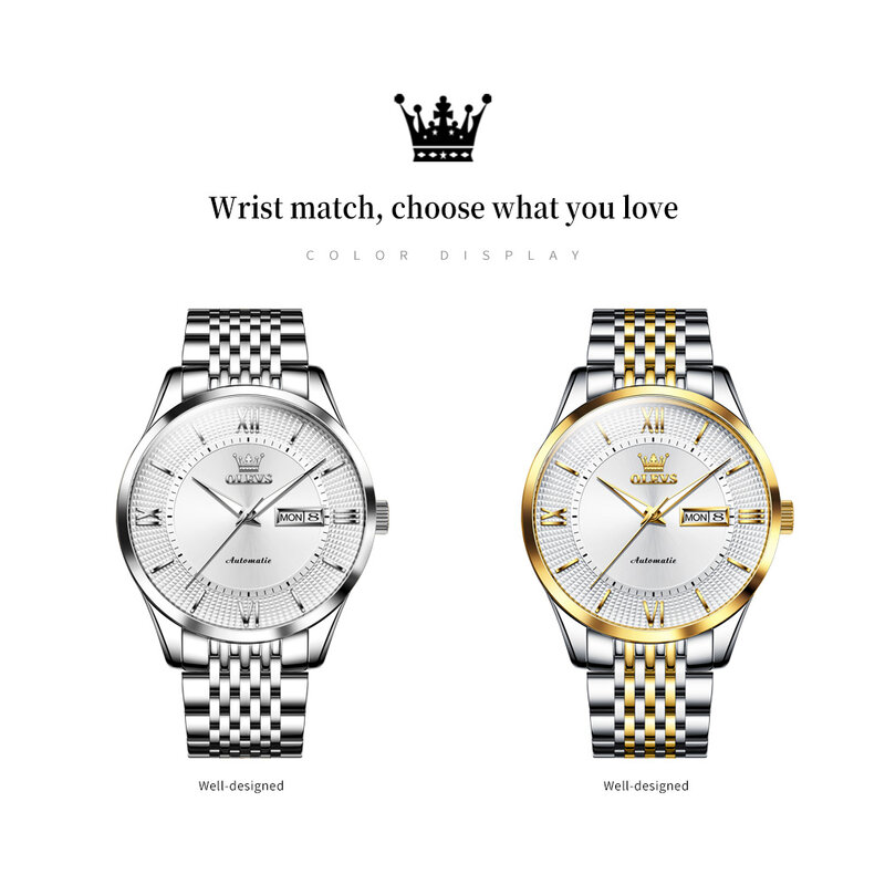 OLEVS Top Luxury MIYOTA orologio meccanico automatico da uomo moda zaffiro orologi da uomo calendario Business orologio da uomo reloj hombre