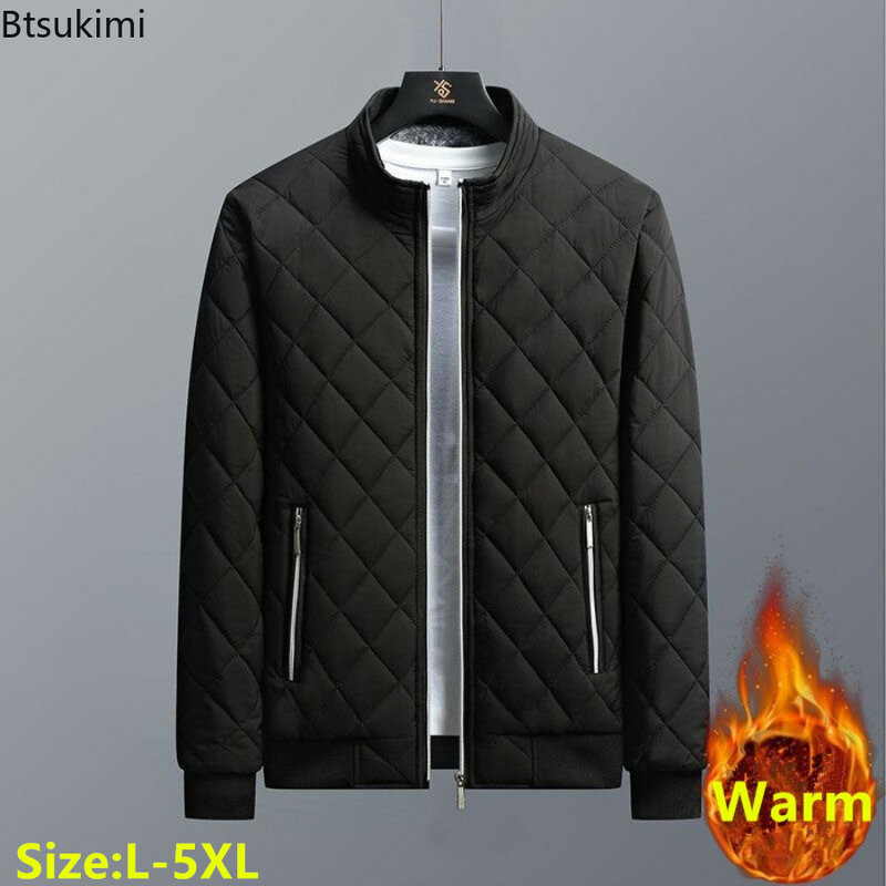 2024 New Men's Thick Warm Bomber Jacket Parkas Autumn Winter Fleece Lined Casual Jacket Men Fashion Slim Cotton-padded Coats 5XL