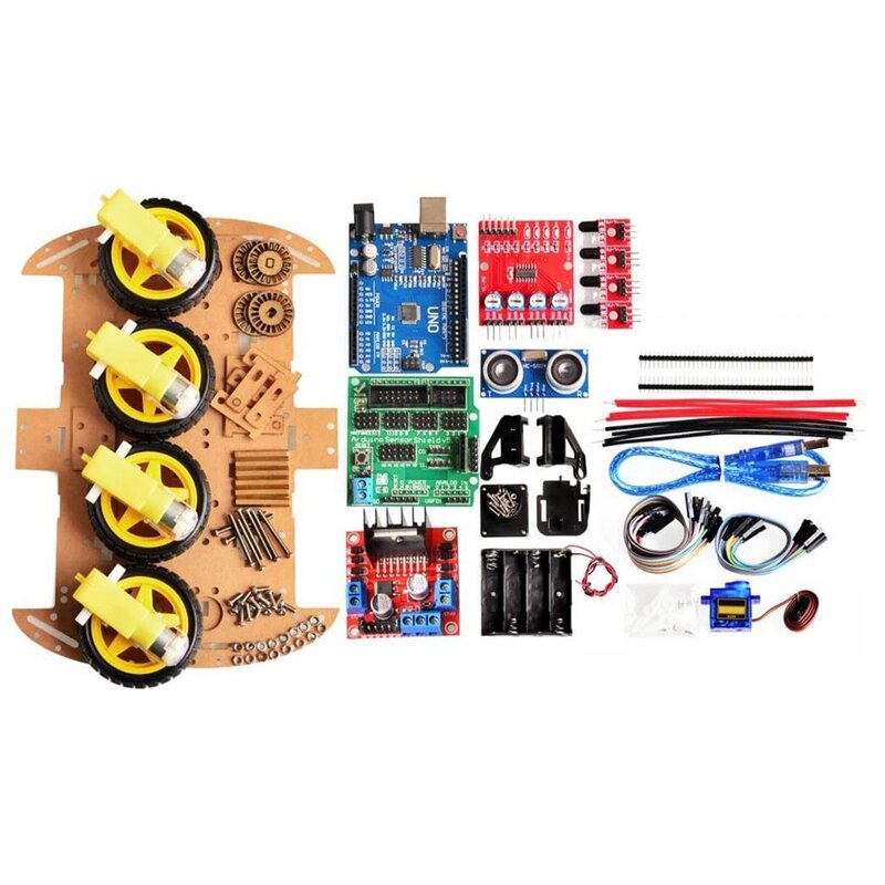 Kit de Chasis de coche Robot inteligente, codificador de velocidad, caja de batería, módulo ultrasónico 4WD