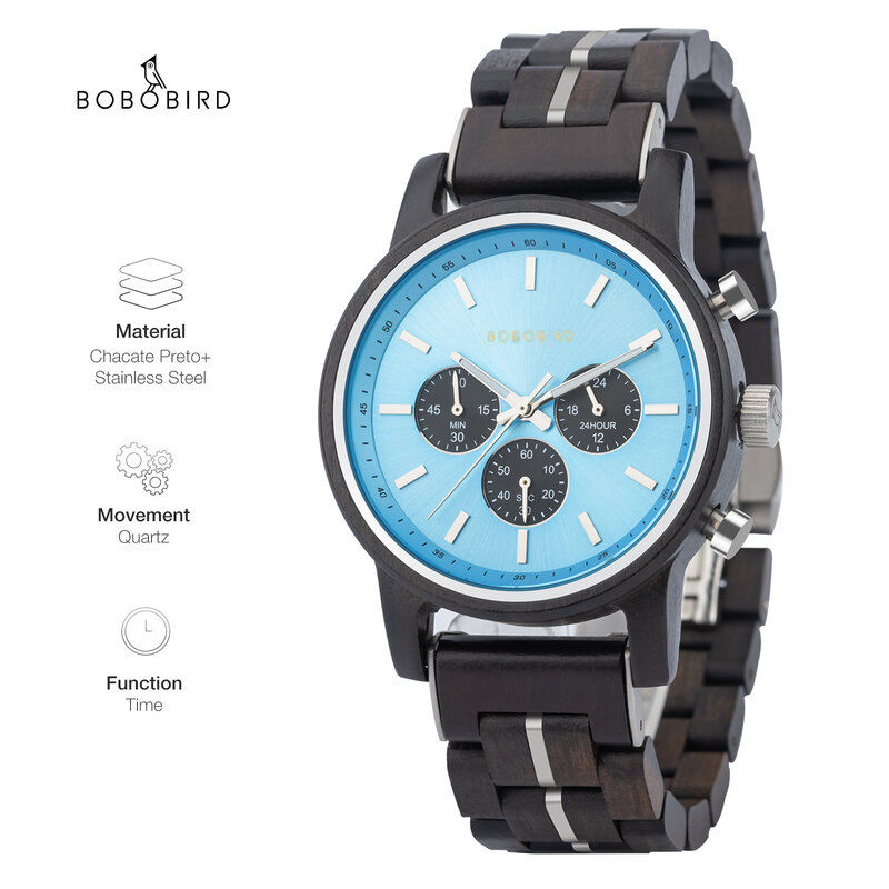 BOBO ptak mężczyźni drewniane zegarki Top luksusowy męski zegarek kwarcowy wielofunkcyjny chronograf z wyświetlanie daty niestandardowy reloj madera