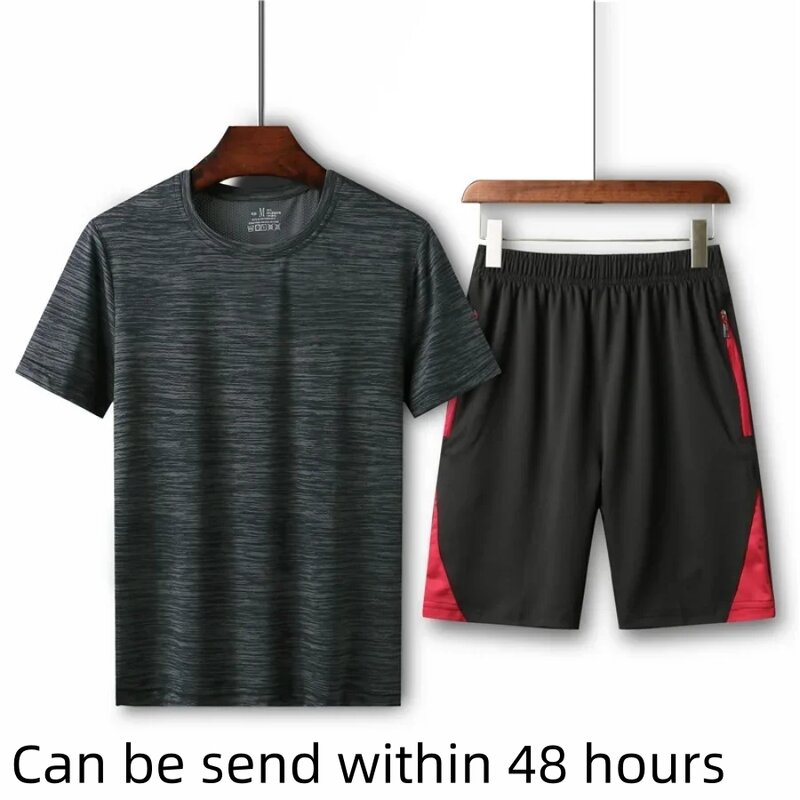 Setelan kaus + celana pendek pria, ukuran besar 7XL 8XL kasual lengan pendek atasan kaus olahraga lembut 2024