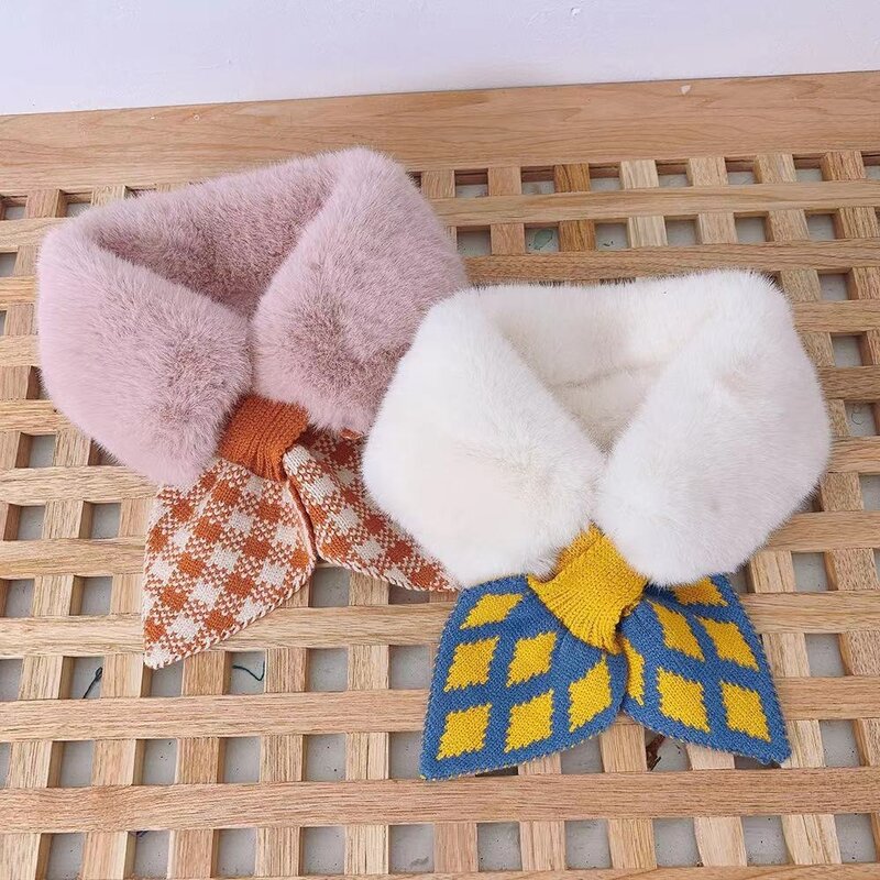 Soft and Skin Friendly Korea Kids Scarf Breathable Windproof Shawls Fur Collar Plush Warm Thicken Soft Plush Knitted Scarf