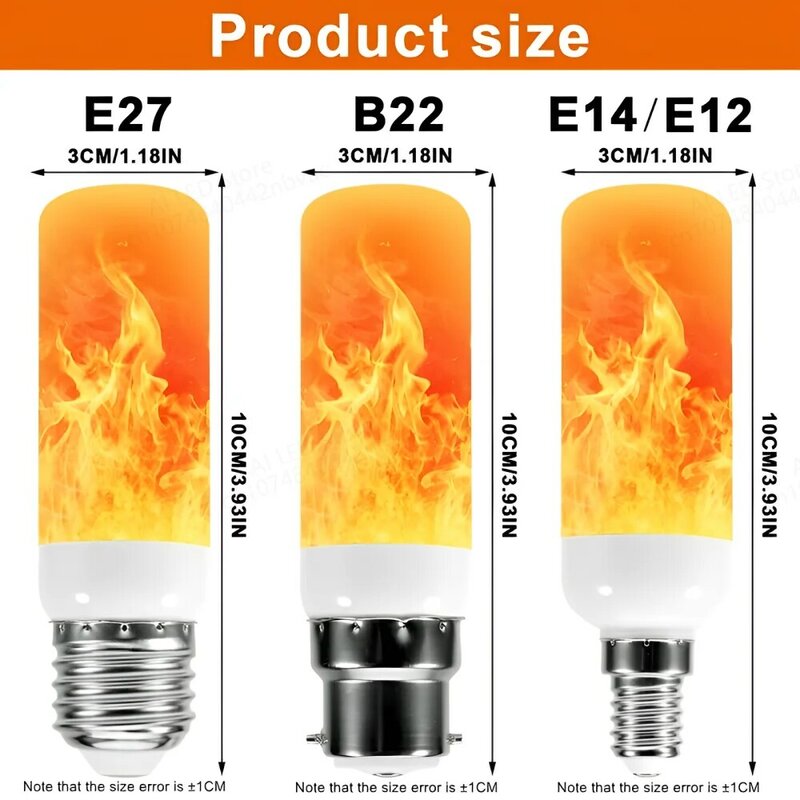E14 E27 lampadina a fiamma a LED 3 modalità lampada antincendio lampadina a mais tremolante B22 LED luce dinamica effetto fiamma 3W 5W AC85V-265V 220V 110V