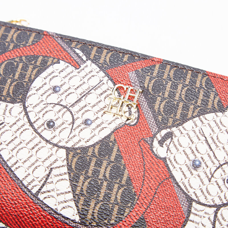 CHCH 여성용 레터 만화 패턴 지갑, 클래식 레트로 긴 보관 지갑, PVC 소재, 패션 지갑