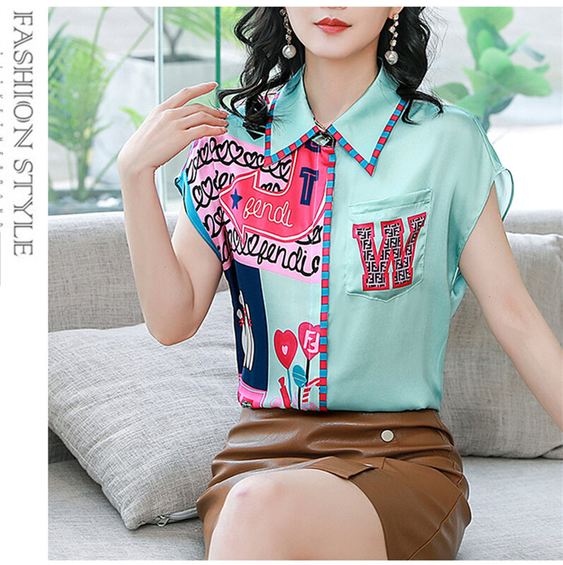 FANIECES-Blusas femininas estilo simples, tops curtos com manga batwing, blusa estampada com letras, camisas femininas casuais, verão