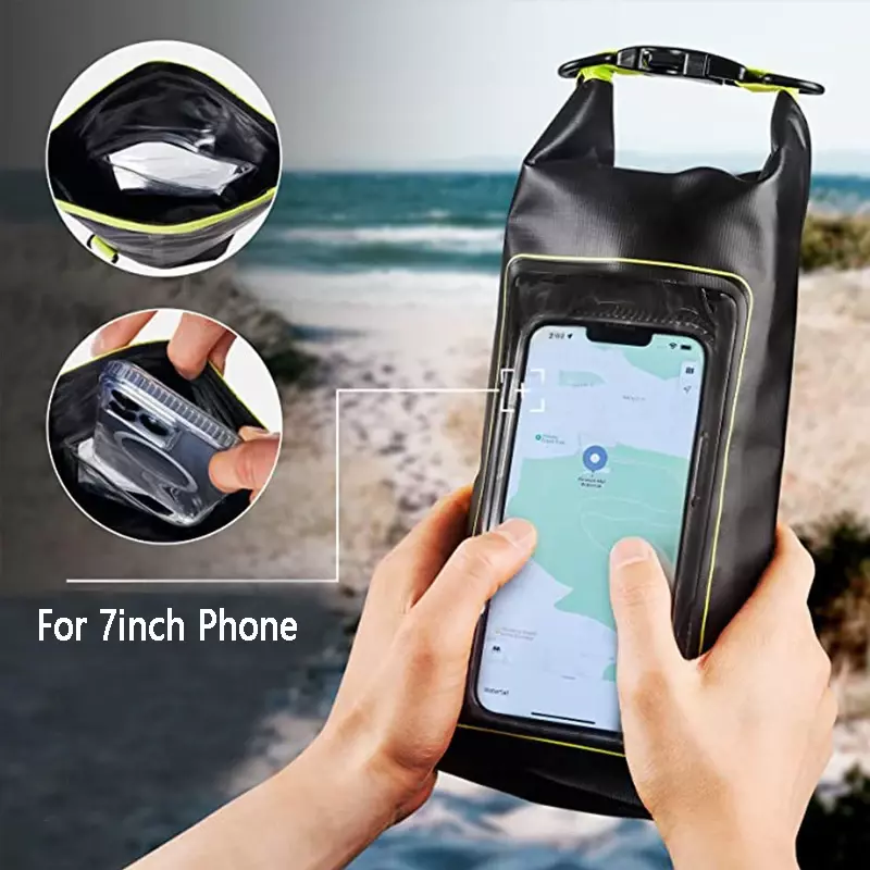Bolsa seca para teléfono con pantalla táctil, bolsas impermeables para Trekking, Rafting, surf, kayak, deportes al aire libre, equipo de Camping, 2L