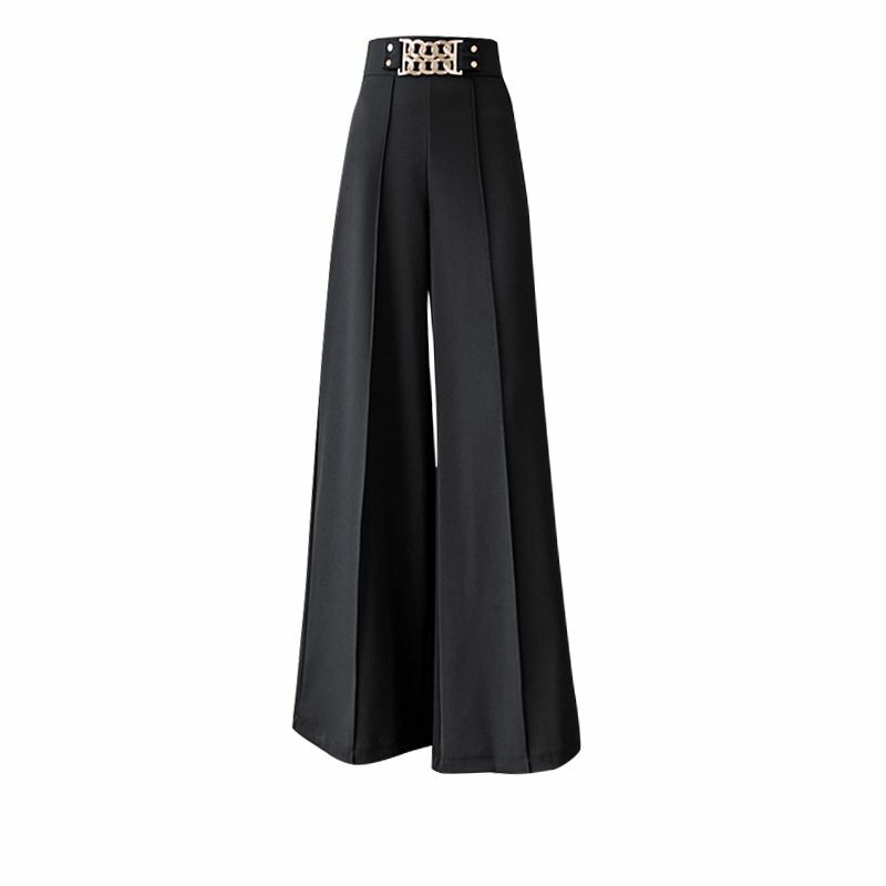 Office Lady Fashion High Waist Metal Spliced Wide Leg Pants Spring Summer Elegant Solid Color Casual Trousers Women's Clothing
