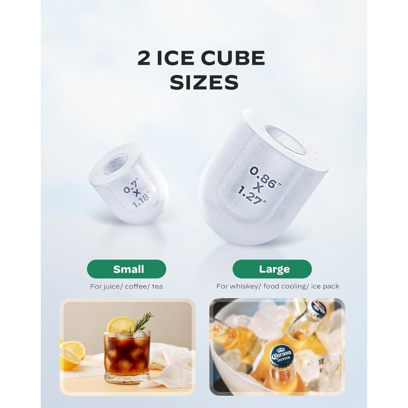 Máquina de hielo portátil con Autolimpieza, encimera de 9 cubos, listo en 6 minutos, 26 libras en 24 horas, 2 tamaños