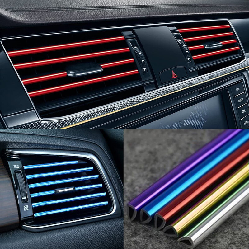 10 Pcs 20cm Car Air Conditioner Vent Outlet Trim Strip U Shape Chrome PVC Colorful Shiny Car Trim Strip for Car Decoration