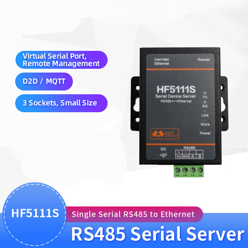 Servidor Serial Port Industrial, Conversor de Transmissão RS485 para Ethernet, Dispositivo HF5111S IOT, Suporte Modbus TCP