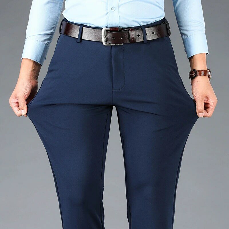 Wiosna Jesień Męskie Spodnie Casualowe Elastyczne Spodnie Biznesowe Moda Wygodne Biuro Koreański Japoński Spandex Spodnie Formalne Czarny