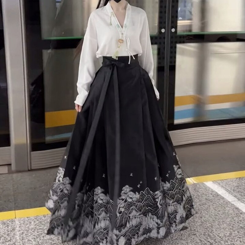 1 Embroidery Hanfu High-end Horse Face Skirt Long Dress Retro Simple Skirt 1 Solid Color Fashion Hot New Stylish