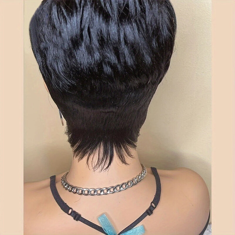 Pelucas de cabello humano con corte Pixie sin pegamento, pelo Remy brasileño con flequillo, hecho a máquina