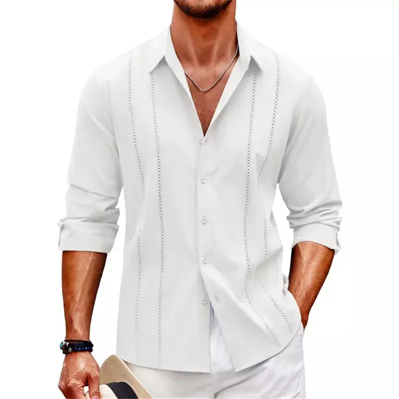 Summer New Men's Long sleeved Shirt Hawaii Beach Men's Long sleeved Solid Color 3D Printing Plus Size Men's Clothing