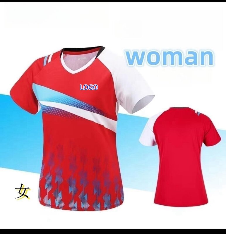 T-shirt da badminton da uomo e da donna personalizzata YY ad asciugatura rapida mezza manica con scollo a v traspirante può essere stampata con LOGO nome e numeri