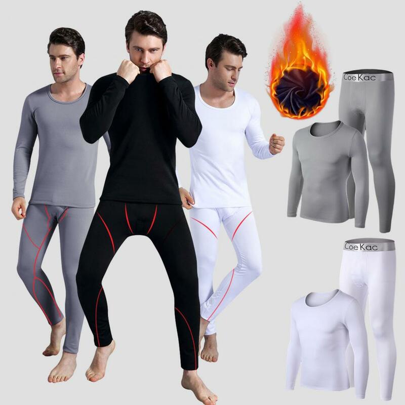 Bottoming Clothes Set Winter Warm Underwear Set Thick Fleece Lined Soft Elastic Long Sleeve U Slim Fit Homewear Thermal Top