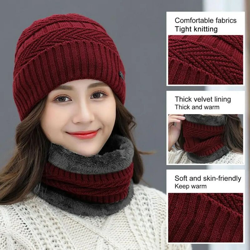 2Pcs/Set Women Hat Scarf Neck Protection Set Thicken Elastic Knitted Hat Face Cover Coldproof Winter Cap Scarf For Outdoor