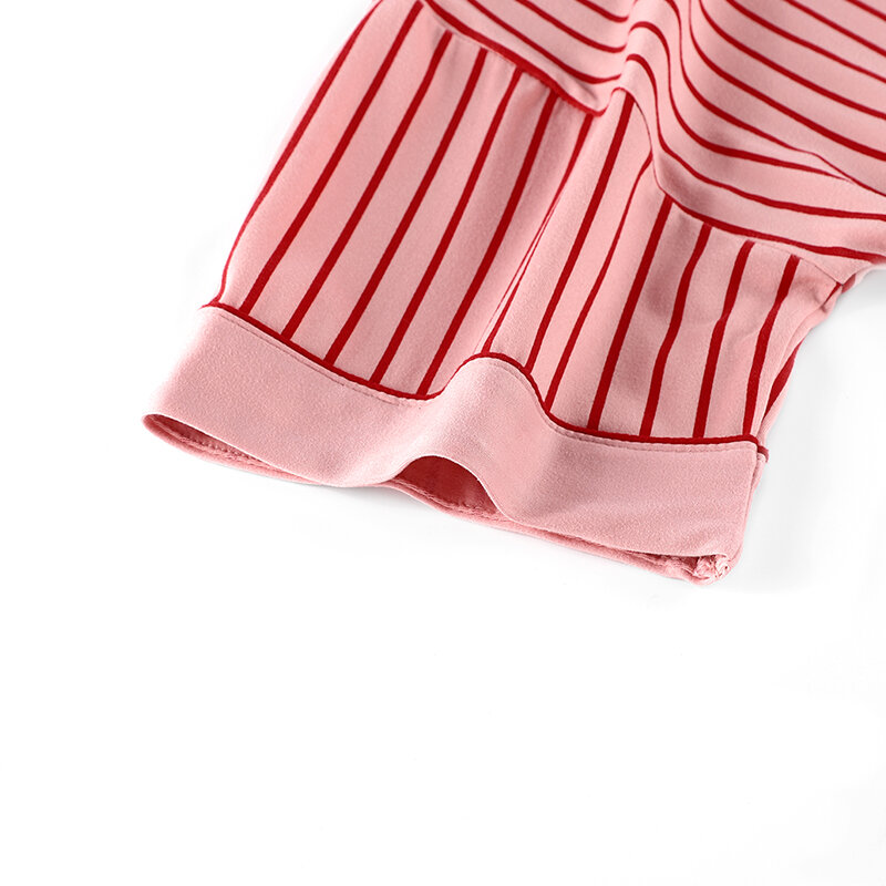 Conjuntos de pijamas listrados femininos, calças compridas, tops curtos, cardigã com gola V, pijamas de algodão modal, pijamas de verão, 3 peças por conjunto