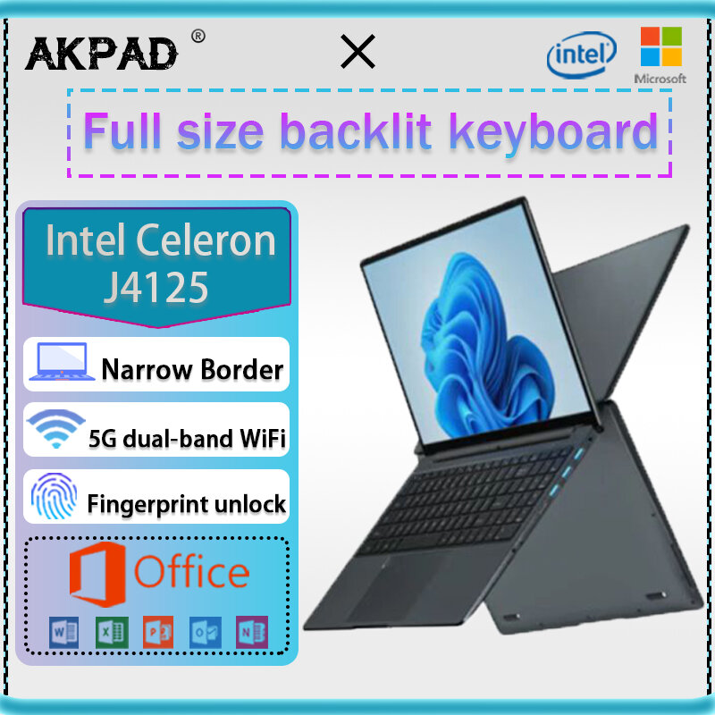 Carbayta 15,6 Zoll Laptops Notebook SSD Intel Celeron N5105 J4125 N5095 Dual-WLAN 2,4g 5g Büro Windows 10 11 Pro Gaming-Laptop