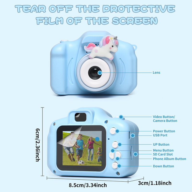 어린이용 디지털 카메라, 1080P HD 비디오 사진 미니 카메라, 8 백만 픽셀 야외 장난감 카메라, 유아용 전기 장난감