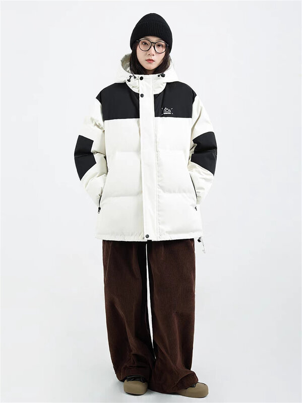 W stylu uniseks pogrubiony bawełniany płaszcz Cityboy damski zimowy Design z płaszcz z haftem kontrastu w stylu Retro