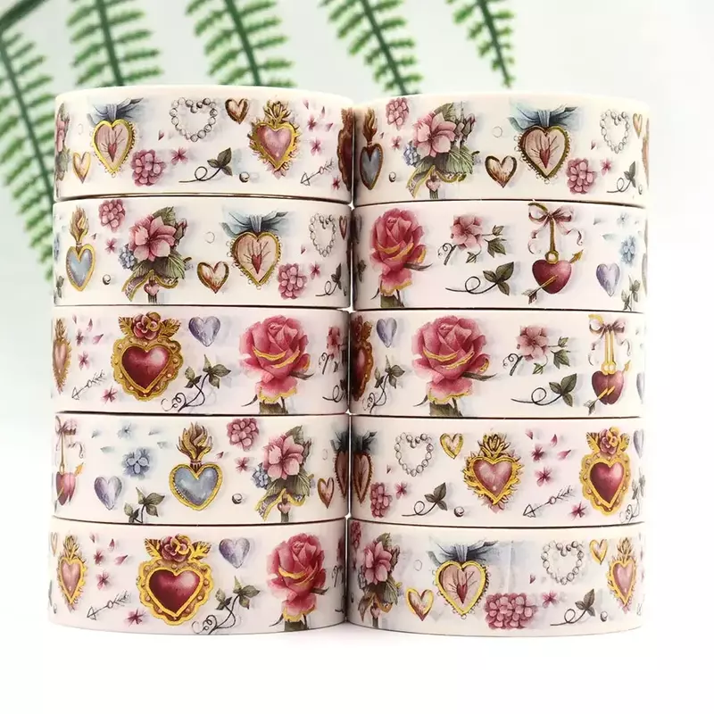 10pcs/lot 15mm x 10m Christmas Heart Floral Masking Adhesive Washi Tape office supplies stationary tape sticker