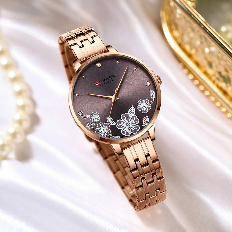 CURREN jam tangan wanita modis merek jam tangan Quartz Ultra tipis baja tahan karat jam romantis wanita jam tangan Montre Femme
