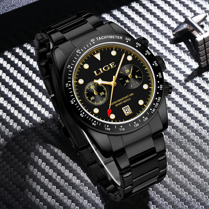LIGE Fashion New Men Watch kwarcowy luksusowy zegarek na rękę ze stali nierdzewnej z zegarek biznesowy datowym relogio masculino