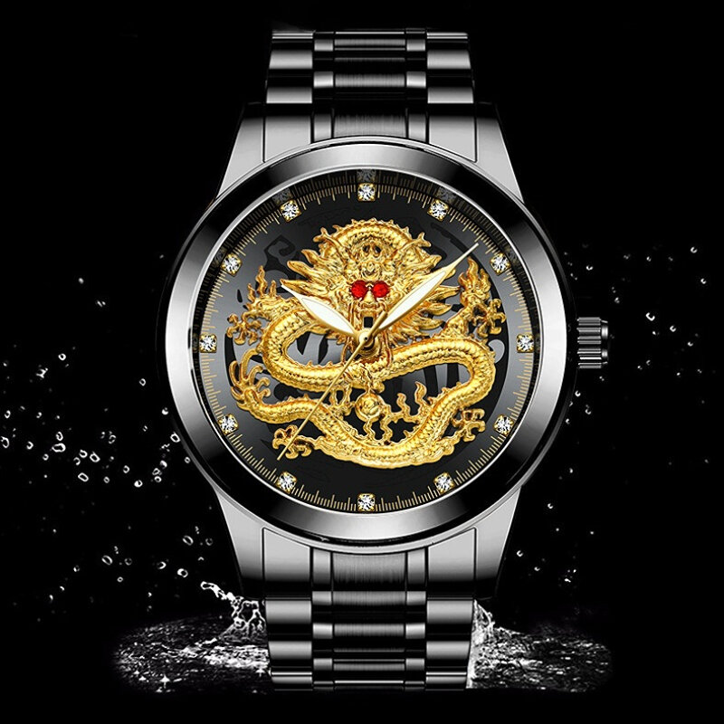 Luksusowy męski czarny zegarki ze stali nierdzewnej męski biznesowy diamentowy zegarek kwarcowy męski świecący zegar Montre Homme