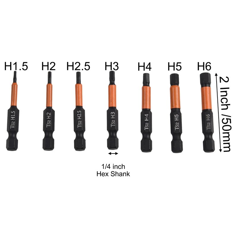 7 Stuks Magnetische Zeskant Kop Sleutel Boor Set 1/4 \ "Schacht Schroevendraaier Bit H1.5/H-2/H-2.5/H3/H4/H5/H6 S-2 Gelegeerd Stalen Schroevendraaiers