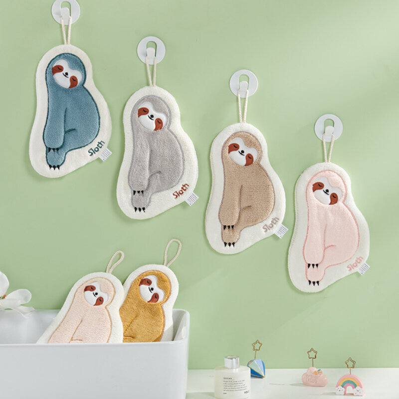 1pc Cute Hand Towels Kitchen Toilet Bathroom Children Hand Towel With Hanging Rope Soft Sloth Quick Dry Coral Absorbent Cloth