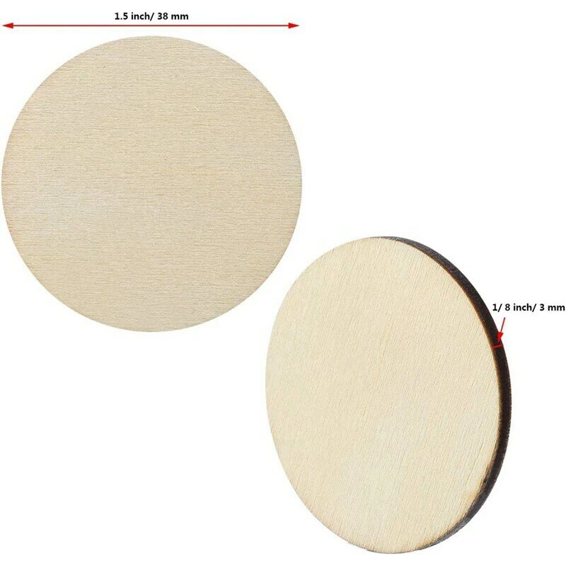 200 Pieces Unfinished Wood Slices Round Disc Circle Wood Pieces Wood Chip For Craft (1.5 Inch)