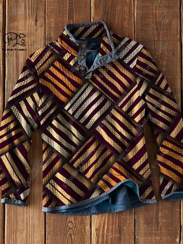PLstar Cosmos seri pola retro tribal cetak 3D baru sweater Polo jalanan kasual kerah berdiri hangat L-14 Polo musim dingin untuk pria dan wanita