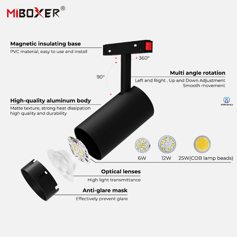 Miboxer DC48V Smart TUYA RGB+CCT Magnetic Spotlight (Zigbee 3.0 + 2.4G RF)6W 12W 25W Guide rail light For Background lighting